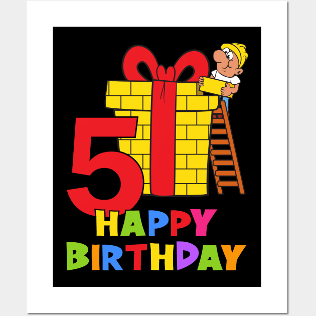 5th Birthday Party 5 Year Old Five Years Wall Art by KidsBirthdayPartyShirts